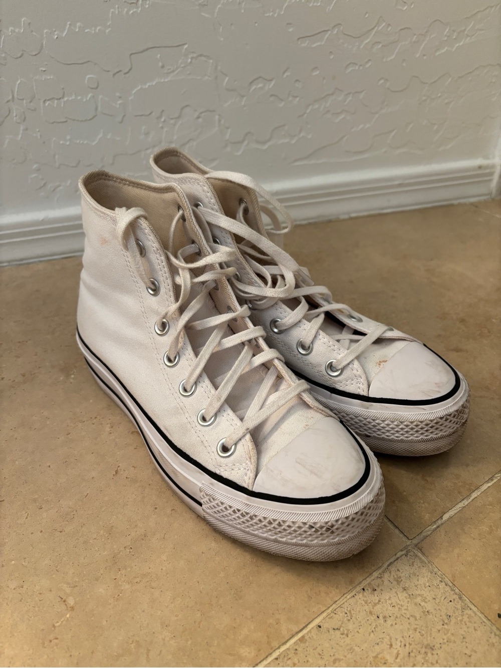 Converse Cream High-Top Canvas Sneakers with Black Trim